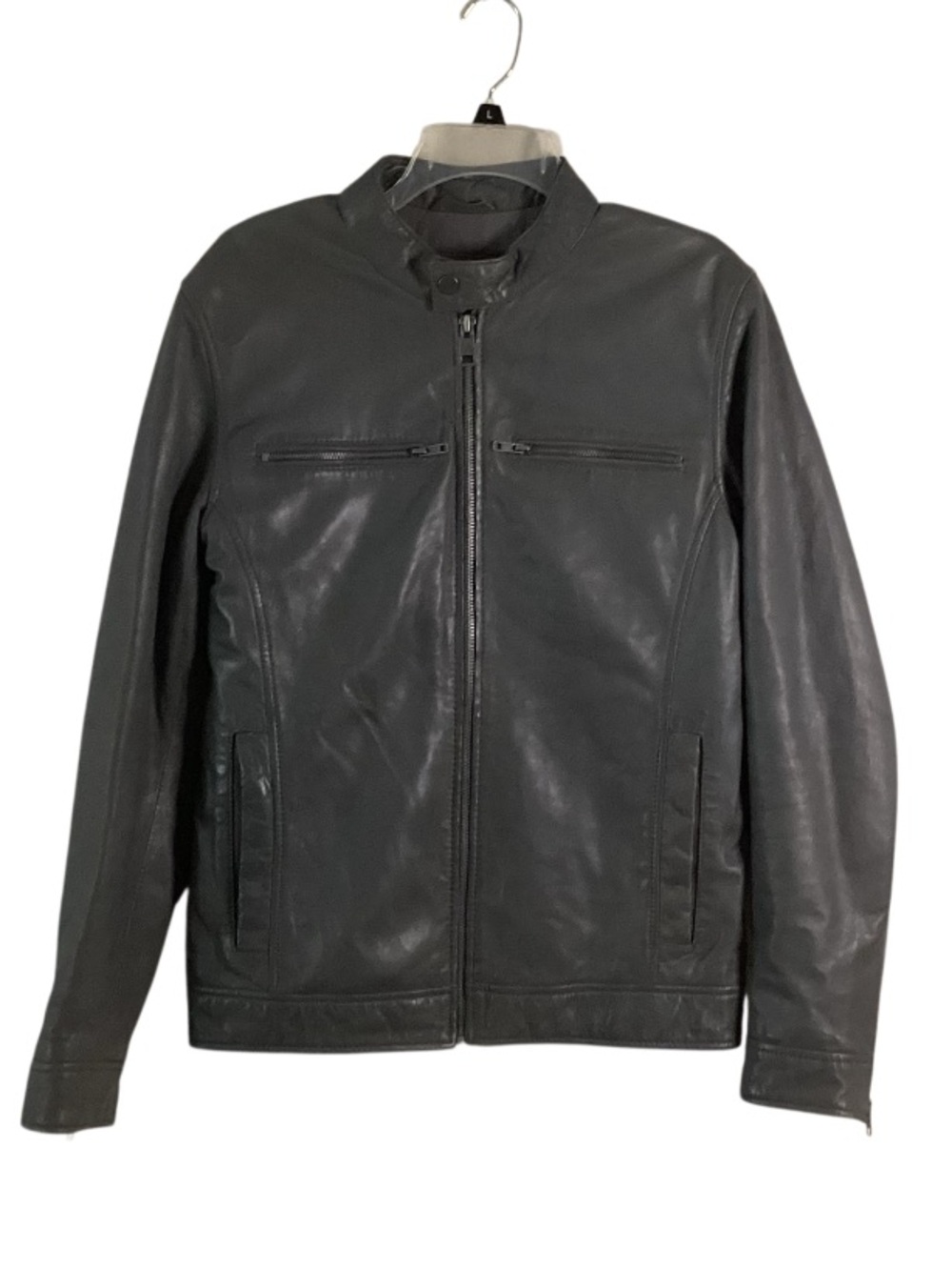 Black Rivet Men's Dark Gray Vintage Leather Zip-Up Bomber Jacket Medium
